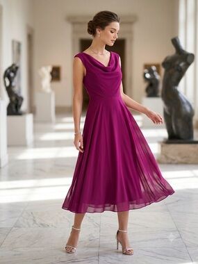 JJs House Sleeveless Cowl Neck Midi Dress in Magenta
